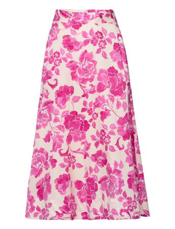 Printed Midi Skirt Knelangt Skjørt Rosa Mango*Betinget Tilbud