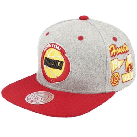 Mitchell & Ness - NBA Grijs snapback Cap - Houston Rockets Melton Patch Grey/Red Snapback @ Hatstore