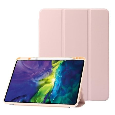 For iPad Pro 12.9 Tri-fold Stand Auto Wake/ Sleep Tablet Case PU Leather+TPU+Acrylic Rotary Cover(Style B iPad Pro 12.9 (2020),Pink, Pink)