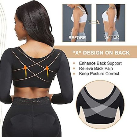 Womens Shapewear 3/4 ärm Arm Shaper Front Stängning Kompression BH Post Surgery Posture Corrector Linne