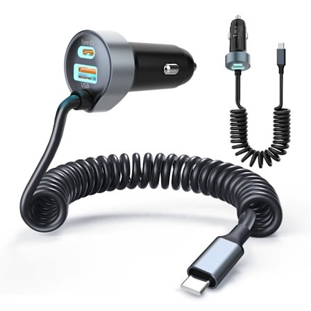 Autolaturi USB C Pikalataus iPhone 16:lle 1,5M 65W USB C Kierrekaapelilla Autopuhelinsovitin PD&QC3.0 USB-laturi 12V USB-liitäntä[GPA]