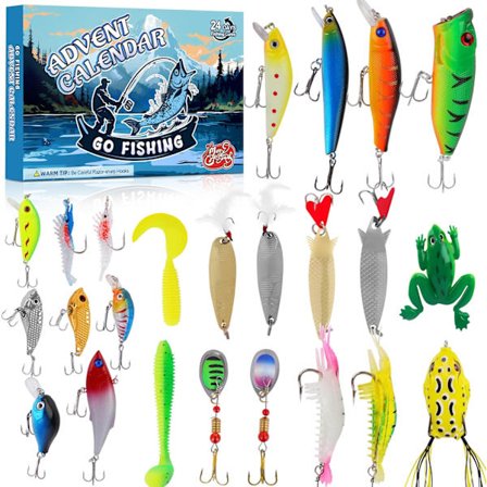 Adventskalender 2024 Fiskesluk for Mann Voksen Tenåring - 24 Dagers Jule Nedtelling Fiskesett - Juleoverraskelse Fiskeagn Gave til mann