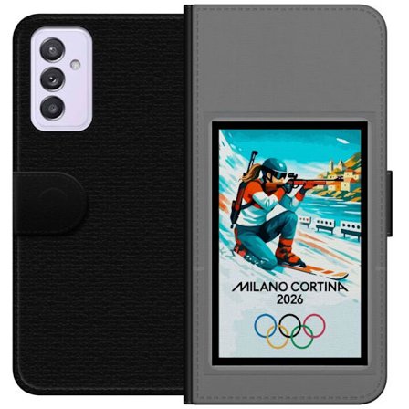 Kompatibelt Lommeboketui til Samsung Galaxy A82 5G Retroplakat Cortina Milano 2026 med fjell, vintersportsutøvere, italienske trikolor, Milano-katedra