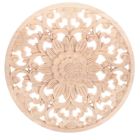 Träskuren dekal inlagd rund snidningsdekal omålad hemmdörr skåp möbeldekoration (20X20X1CM, som visas på bilden)