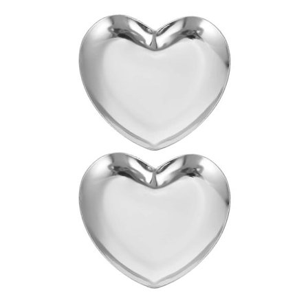 2 Stykker Smykkeskrin Rustfritt Stål Hjerteform Skrin Oppbevaringsskrin Fat Sølv GDE