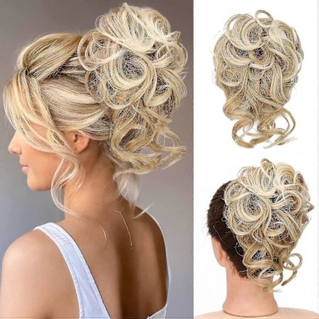 Messy Bun Hårstykke, Messy Hair Bun Scrunchies for Kvinner Tousled Updo Bun Syntetisk Bølgete Krøllete Chignon Hårstykke for Daglig Bruk(27/613#:stra