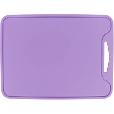 Kökets livsmedelsklassade skärbräda i silikon med handtag med enkelt grepp och saftfåra (lila)