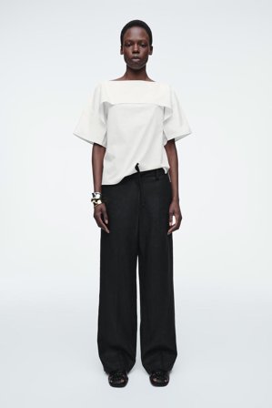 COS Bawełniana Bluzka Z Drapowaniem in Biały