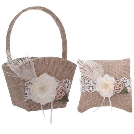1 Sæt Bryllupsring Pude Bryllup Blomsterkurv Sæt Ring Pude Dekoration Blomsterpige Kurv