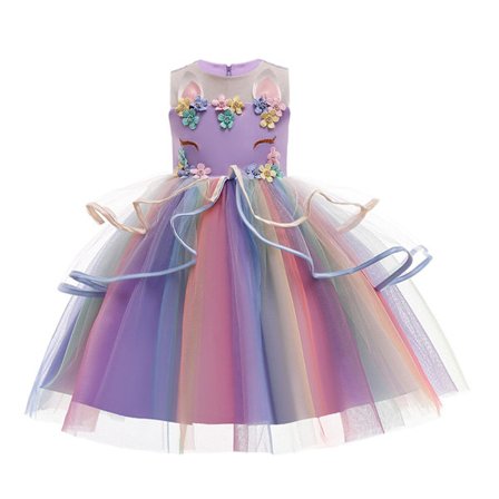 Prinsessekjole Pige Festkjole Regnbue Blonde Tylkjole Særlige Lejligheder Bal Lilla 140 Purple 140_yux