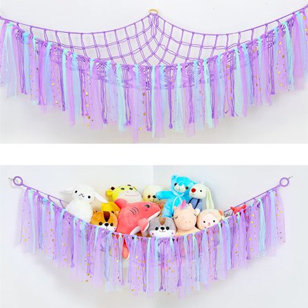 Pehmolelujen leluverkko, täytettyjen eläinten riippumatto, makramee boho, nallekarhun säilytysverkko, pehmolelujen säilytysverkko, pehmeän lelun 