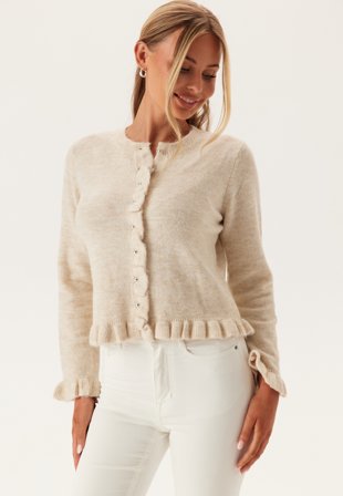 Pieces Pclydia Ls Frill Knit Cardigan Birch Detail:Melange Klær