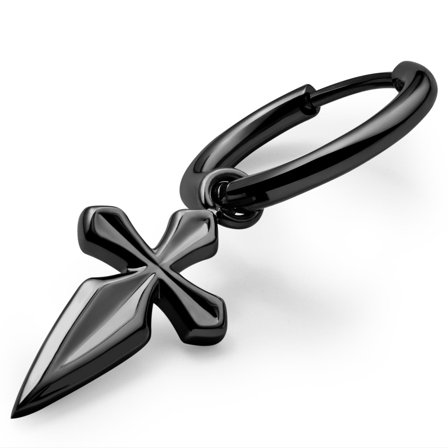 Pendiente de aro negro con colgante de cruz de Santiago Vasilios para hombres - Pendientes de aro con colgante