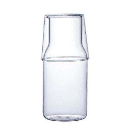 400 ml Natbord Vandkaraffel med Glas Kop, Varmebestandigt Todelt Glas Karaffelsæt til Hjemmet (FMY)