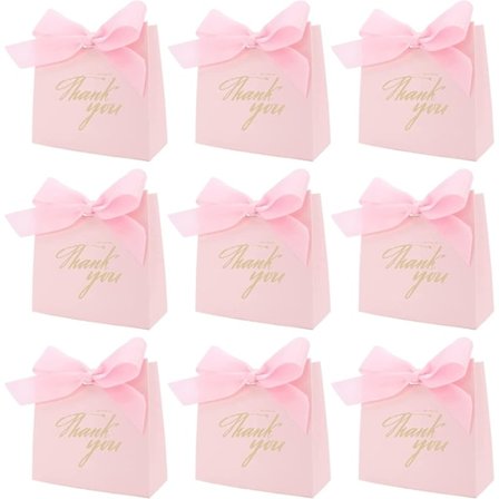 24 st Healwe Tack Presentpåsar med rosa band rosett liten presentpåse papper