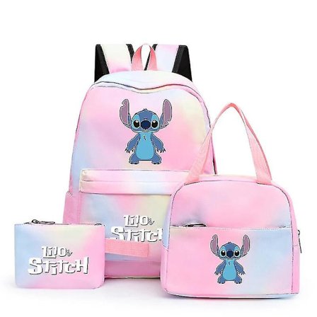 3 stk./sæt Disney Lilo & Stitch Studenterdreng Pige Skole Taske Farverig Rygsæk Med Frokost Taske Børn Teenager Tegneserie Skole Bog Taske Høj 