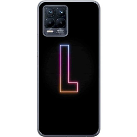 Yhteensopiva Puhelinkuori Realme Realme 8 Minimaalinen neonkirjain L pehmeästi vaihtuvassa värivalossa mustaa taustaa vasten, puhdas graafinen estee