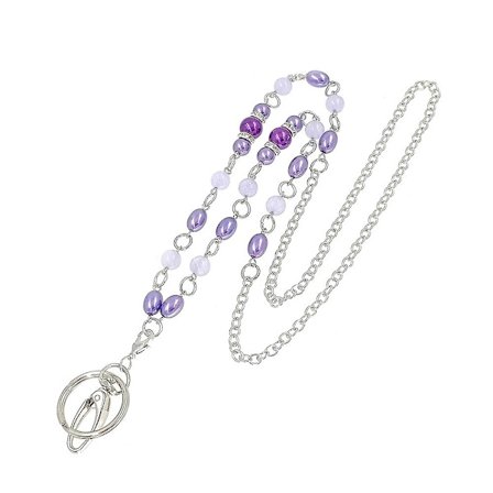 Mauve Pearl Stone Lanyard Halsband Med Kabel Badge Lätt Draglås Tröja Halsband