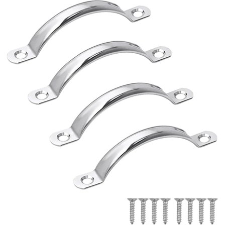 Sæt med 4 skabslågehåndtag - Rustfrit stål - Til møbler, køkken, skuffe - Med skruer - 80 mm huld afstand