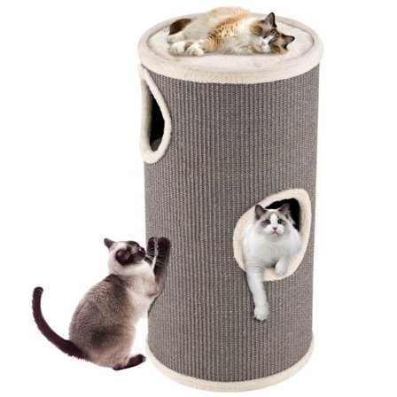 Kattträd Multi-Nivå 70 cm COSTWAY, 4 Våningar, Tunnformad, Sisal Klösmatta, Plyschsäng, Katthus