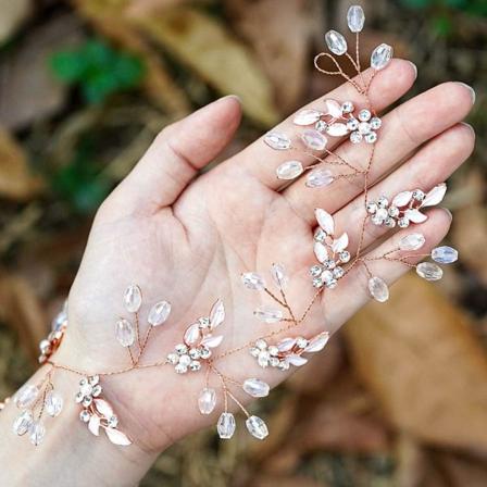 Löv Bröllop Hår Vine Blomma Brud Hårbit Kristall Rhinestone Lång
