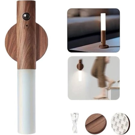 Magnetisk vegglampe med bevegelsessensor og USB-lading. Veggmontert trelykt Varmhvit for innendørs bruk Valnøtt