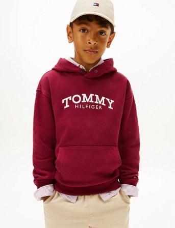 Tommy Hilfiger Monotype Print Hoodie - Burgundy - 164