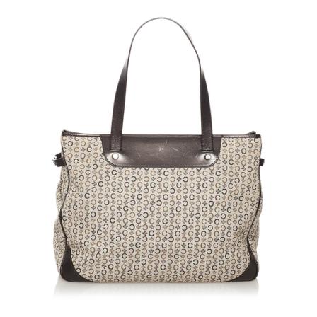 Celine Vintage, Pre-owned C Macadam Canvas Tote Bag Wit, Dames, Maat:ONE Size