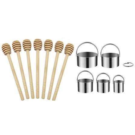 20 st 6 tum Trä Honungskruka Honungspinnar med 5 st Rostfritt Stål Runda Donut Skärare