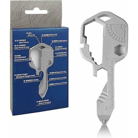 Monitoimityökalun avaimenpidike, 24 toiminnallinen ruostumattomasta teräksestä valmistettu monitoimityökaluavain ruuvimeisselillä, lankarulla, 