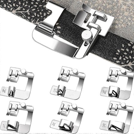 6 Stykker Rullet Kant Trykkfot Symaskin Trykkfot Faldefot Sett (3/8 Tommer, 4/8 Tommer)