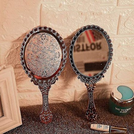 2 stk Retro Mønster Sminke Speil Lomme Vintage Oval