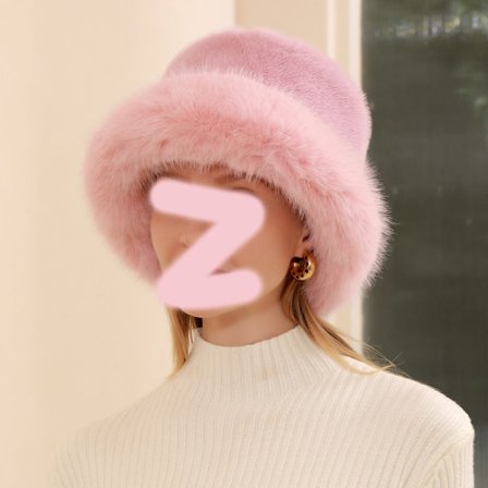 Fuskepels fluffy bøttehatt, varm lue, rosa