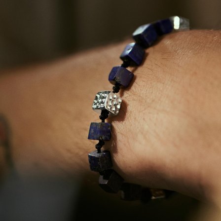 Orphic | Bracelet en acier inoxydable argenté et lapis-lazuli pour hommes - Bracelets de perles