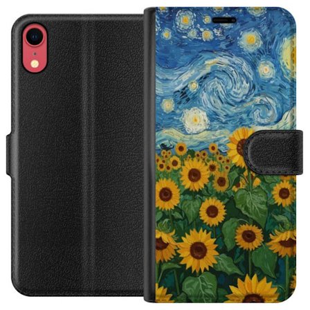 Kompatibel Tegnebogsetui til Apple iPhone XR Solsikkefelt under en stjerneklar himmel - Maleri inspireret af Van Gogh