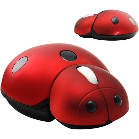 Liten trådlös mus, bärbar optisk mus för barn, liten söt djur, skalbaggeformad med mottagare