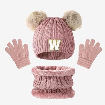 3 kpl:n setti, jossa 26 kirjainta, muodikas palloneulepipo ja pehmoinen lämmin huivi ja neulotut sormettomat käsineet, sopii syksyyn ja talveen 