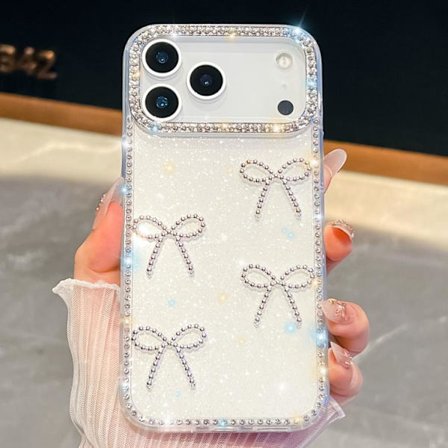 iPhone 17 Pro Max Skal med Diamant Glittrande Bowsnöre och Fyrhörnsskydd