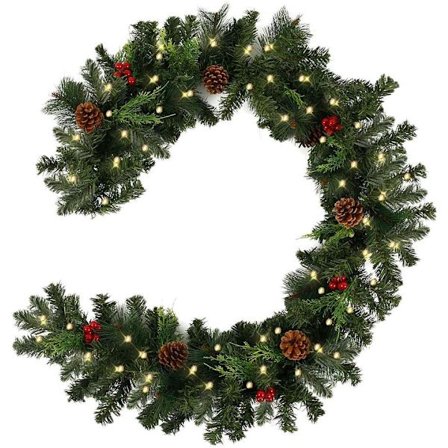1,8 m forhåndsopplyst dekorert krans med lys Julekranser Dekorasjoner for trapper peiser Kunstig krans