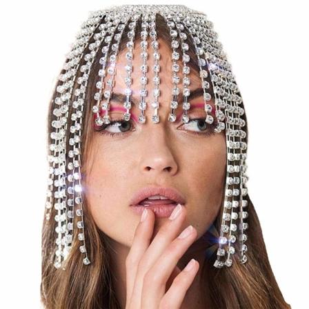 Glitrende krystallhårkjede sølv rhinestone dusk hårføyelser Halloween hårtilbehør for kvinner og jenter