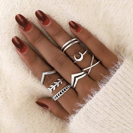 Boho Silver Knuckle Ring Set Stackable Ring Mid Finger Rings för kvinnor (7PCS)