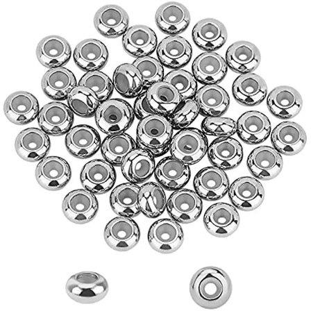 50 stk. 7 mm rustfri stål glideperler med 1 mm gummi indeni Rondelle skydeperler stopperperler