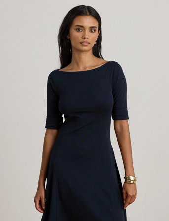 Lauren Ralph Lauren Rib-Knit Stretch Cotton Midi Dress - Navy - S