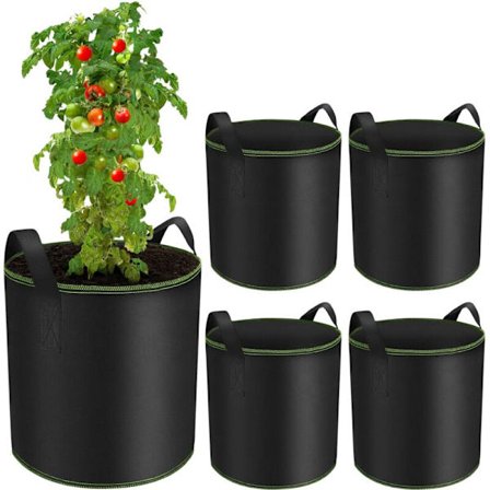 5 stk 40L Plantesekk, Potetplantesekk, Tomatplantesekker med Håndtak, Planteposer i Non-woven Materiale