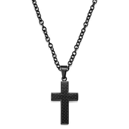 Collar de cruz gris con incrustación negra para hombres - Collares acero