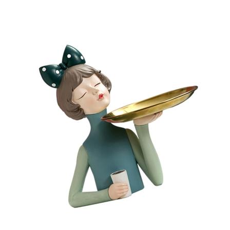 Nordic Cute Girl Skulptur Ornament Förvaringsnyckelbricka Snack Art