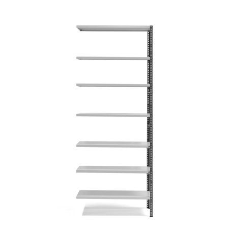 Hylla, påbyggnadssektion, 2500x1005x500 mm, mörkgrå, grå hyllplan