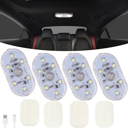 2/4 Pack Trådlös LED Belysning för Bil, USB LED-Belysning Uppladdningsbar Kupébelysning för Bil, Motorcykel & Camping