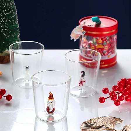 3D Christmas Cartoon Transparent Glass Cup Coffee Fruit Juice Cup Snowman Santa Claus Animal Design Christmas Holiday Gifts