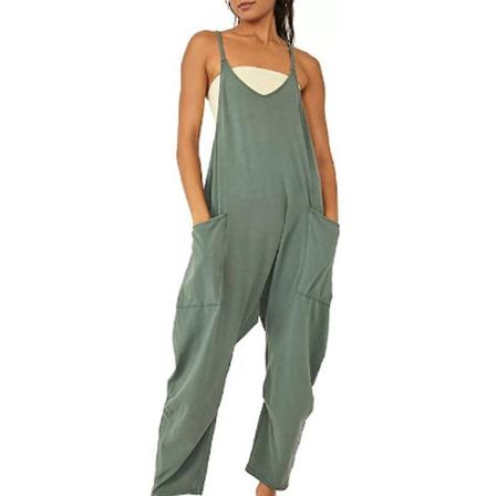 Damkläder Dam Sommar Casual Lös Lång Haklapp Byxor Jumpsuits Playsuits Baggy Rompers Med Ficka Green L